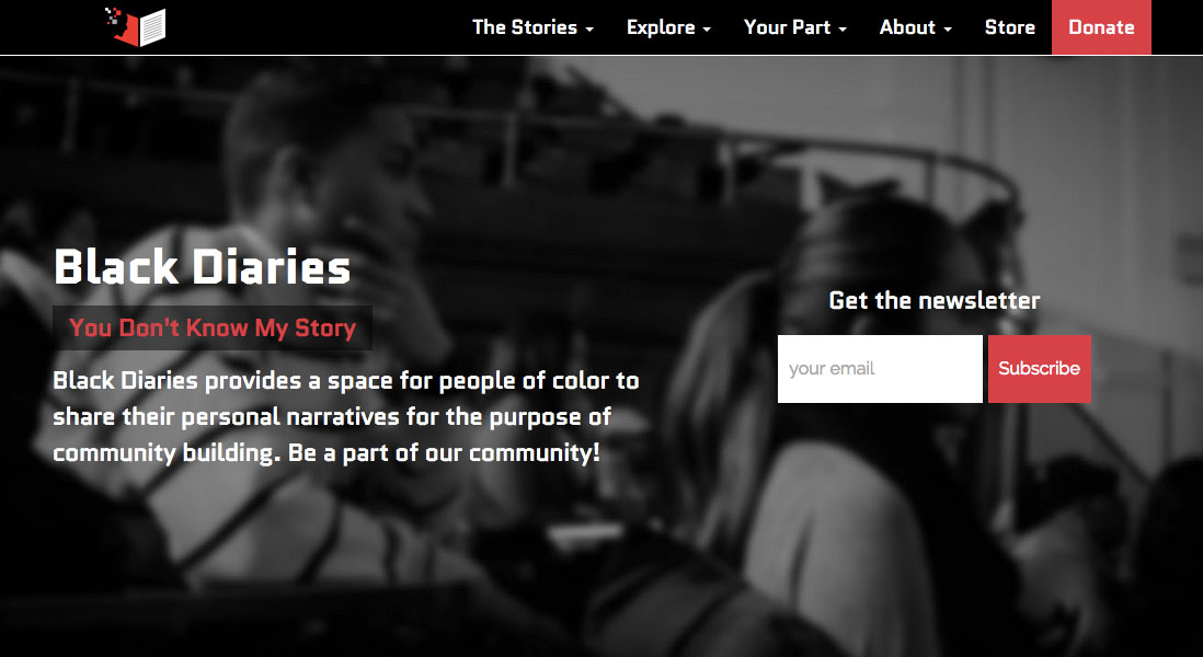 Screenshot of the Black Diaries website homepage.
